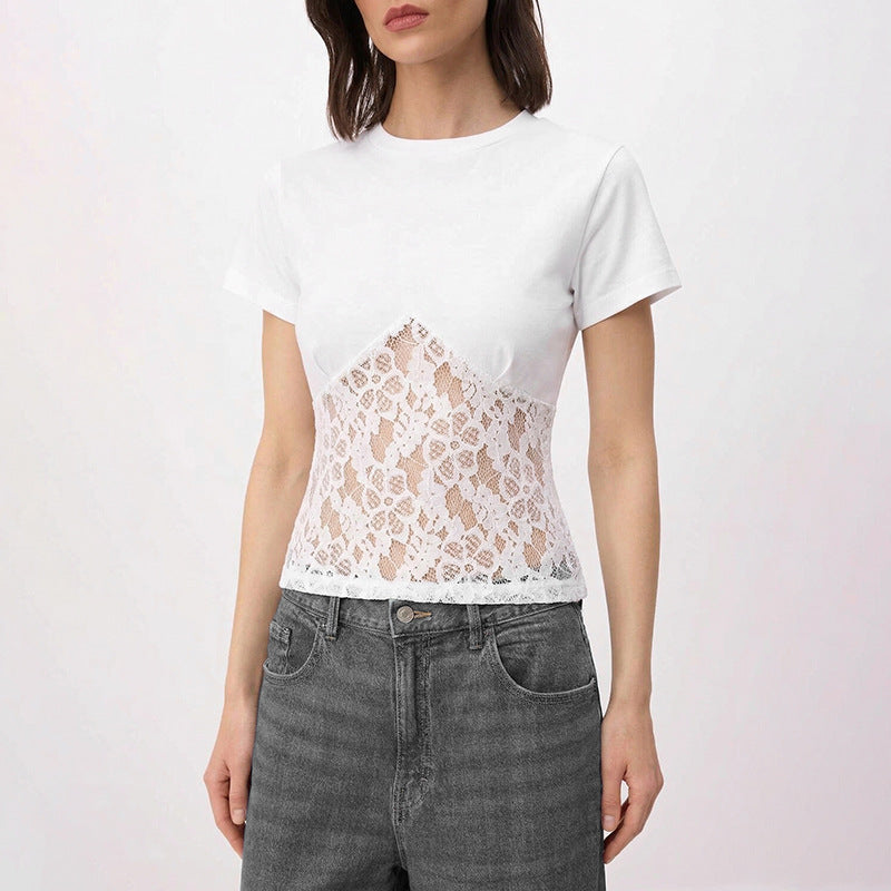 Damer Elegant top i lace og jersey Skovae
