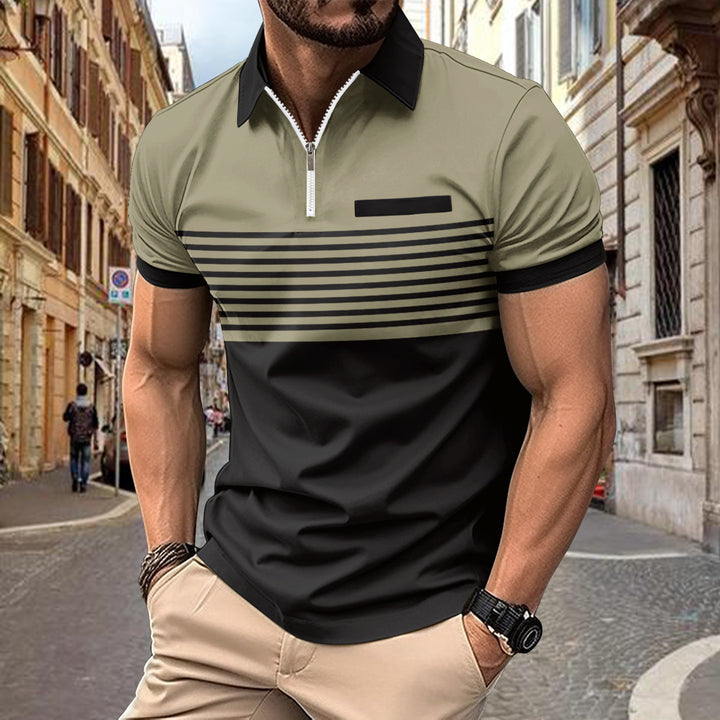 Herrer poloshirt med moderne lynlås og sportsligt stribemønster Stilla