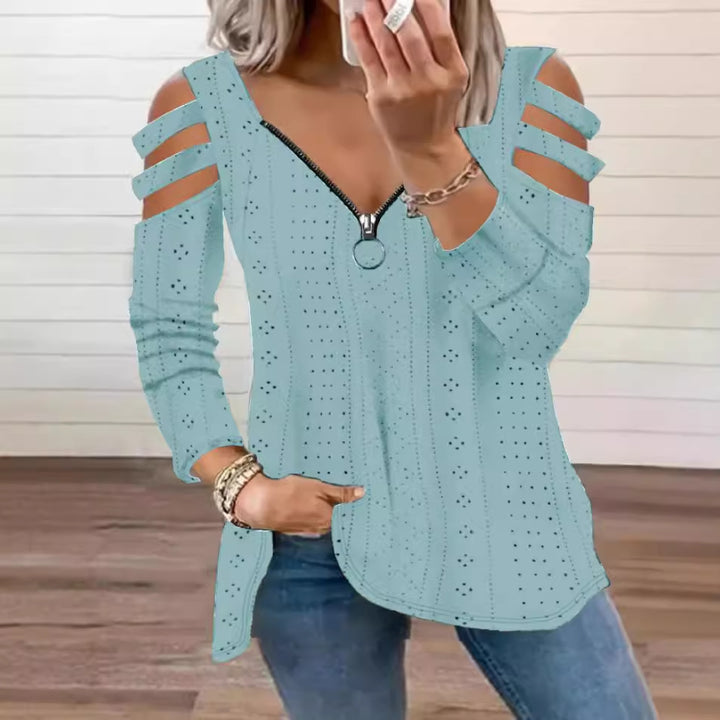 Dame longsleeve bluse med cut-outs og lynlås Stilla