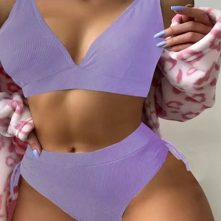Dame trekant-bikini med justerbare stropper og høj talje Skovae
