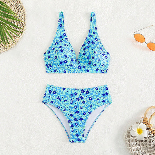 Dame bikini-set med legende blomstret design og højt liv Skovae
