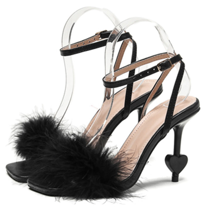 Dame High Heel Sandaler med elegante fjerdetaljer og hjerter Stilla