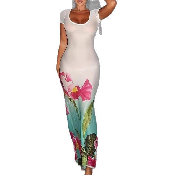 Femme Transparent Blomster Maxikjole Stilla