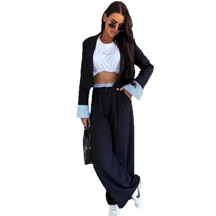 Dame cropped blazer og bred bukser sæt Stilla