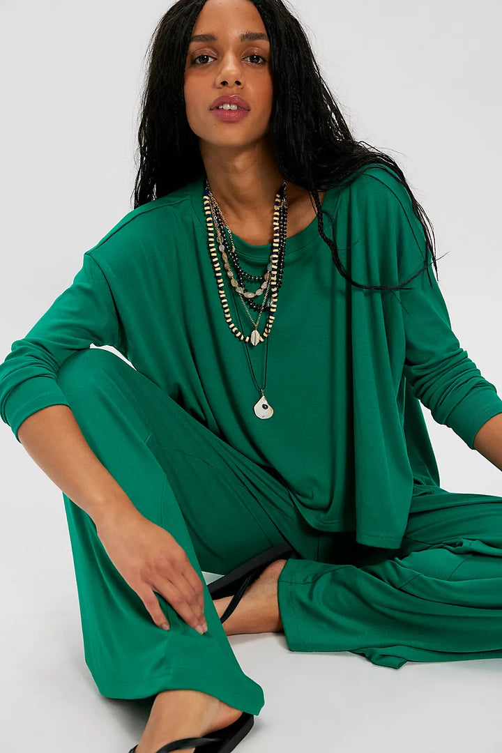 Damer elegant og casual lounge sæt med løs top og brede bukser Skovae