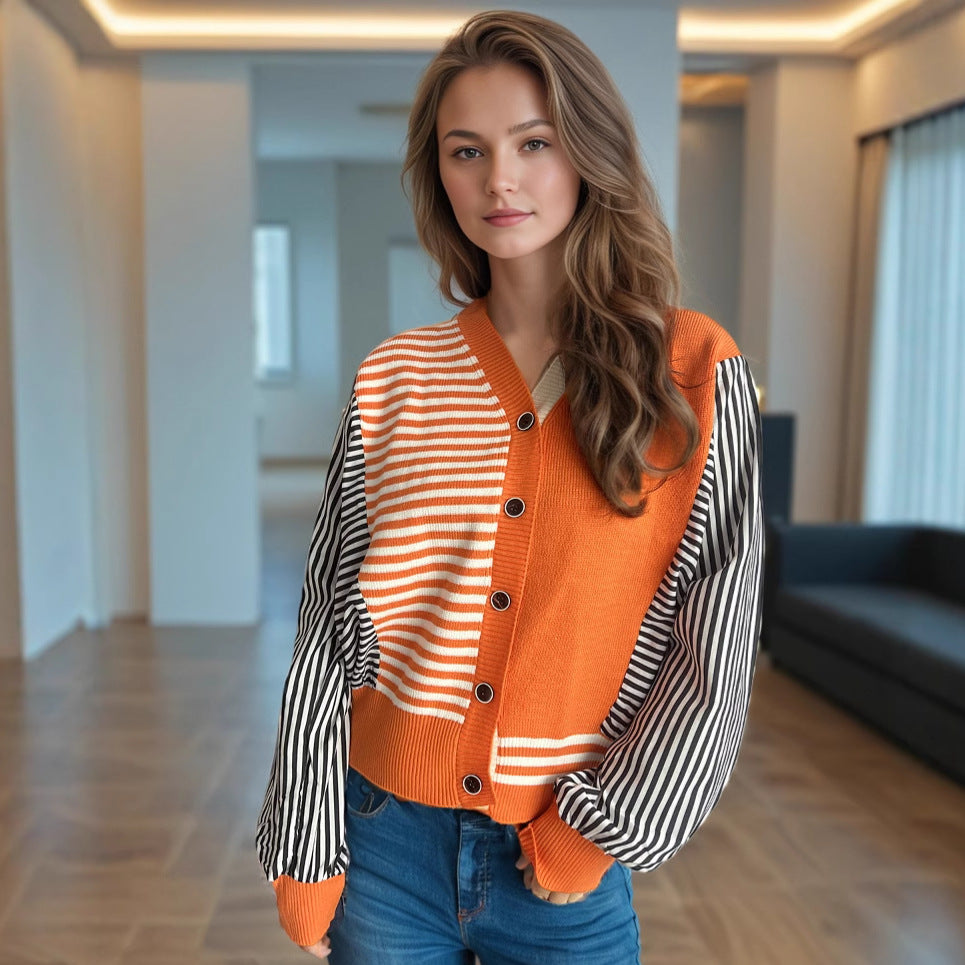Damer fashionabel strikket cardigan med stribede ærmedesign og komfortabel pasform Stilla