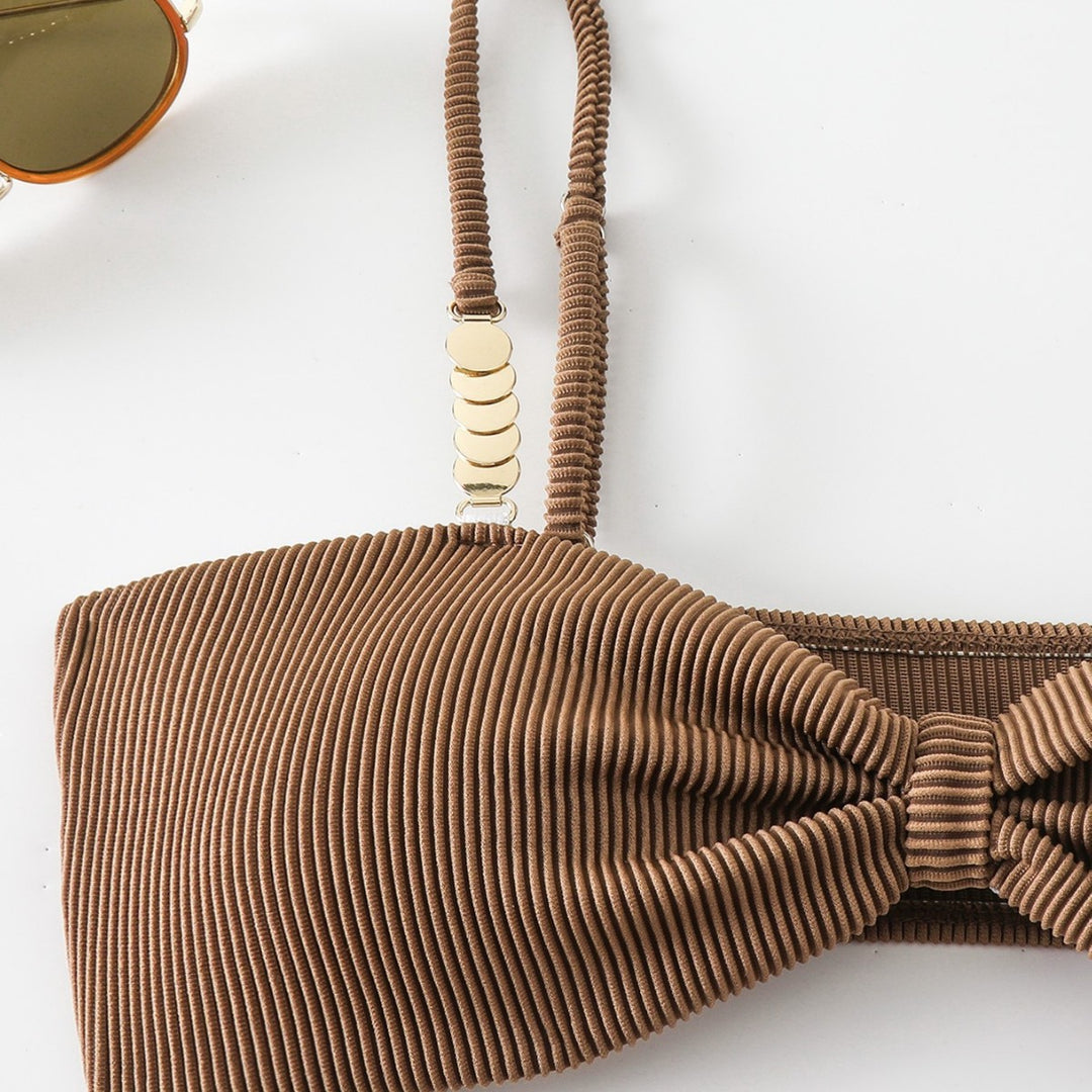 Femme Ribdetalje Sløjfe-Bikini-Sæt Stilla