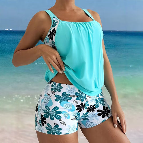 Dame Sport Tankini-sæt med blomstret design og komfortable shorts Skovae