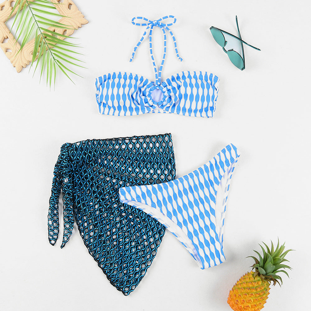 Dame Bandeau-bikini med unikt bølgemønster og stilfuldt netstof Stilla