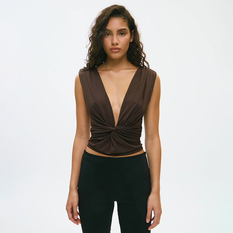 Damen elegantes Wickeloberteil mit tiefem V-Ausschnitt und raffinierter Drapierung Skovae