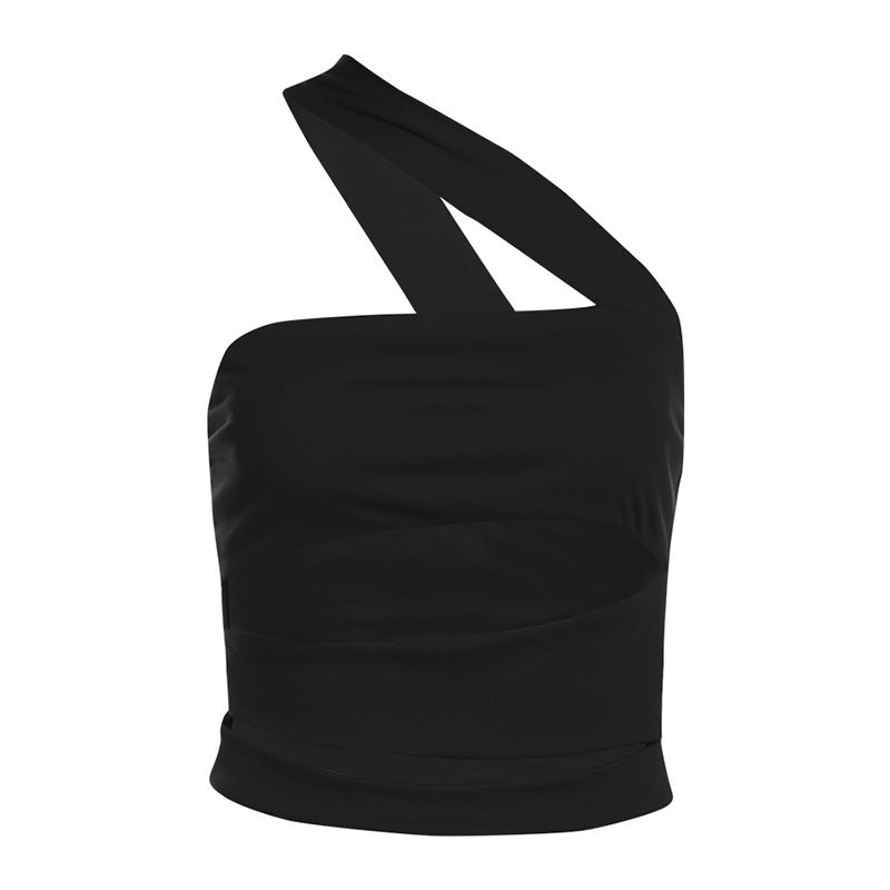 Dame Elegant top med asymmetrisk snit og usædvanligt strodesign Stilla