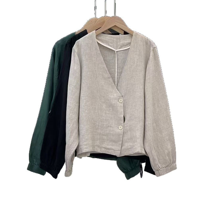 Femme Elegante Linned Omslagskjorte Stilla