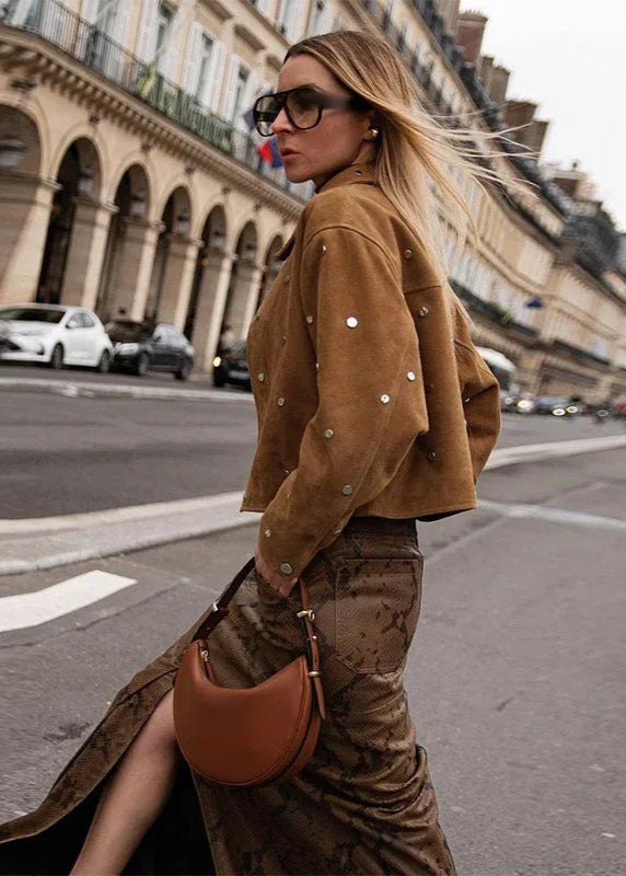 Stilla | Wild suede Ge cropped jakke