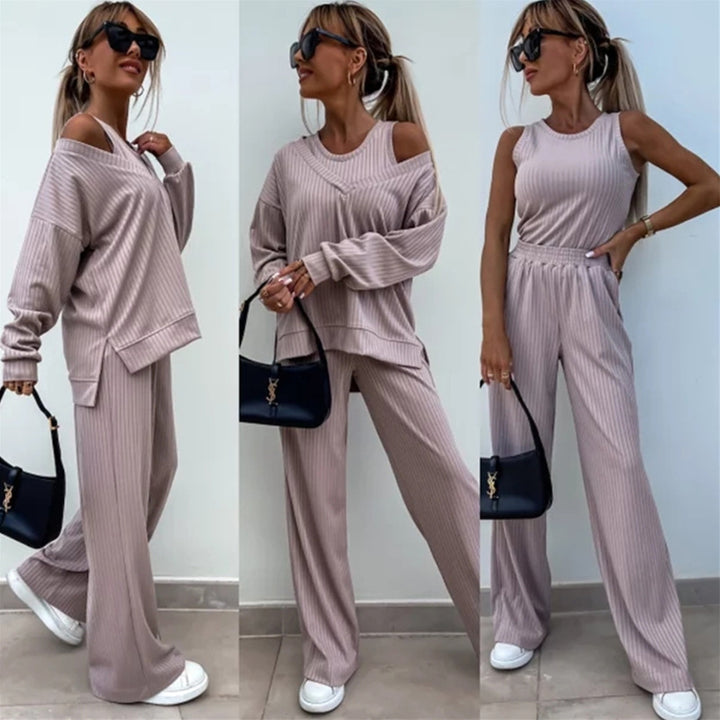 Kvinders afslappede lounge sæt med off-the-shoulder top og brede bukser