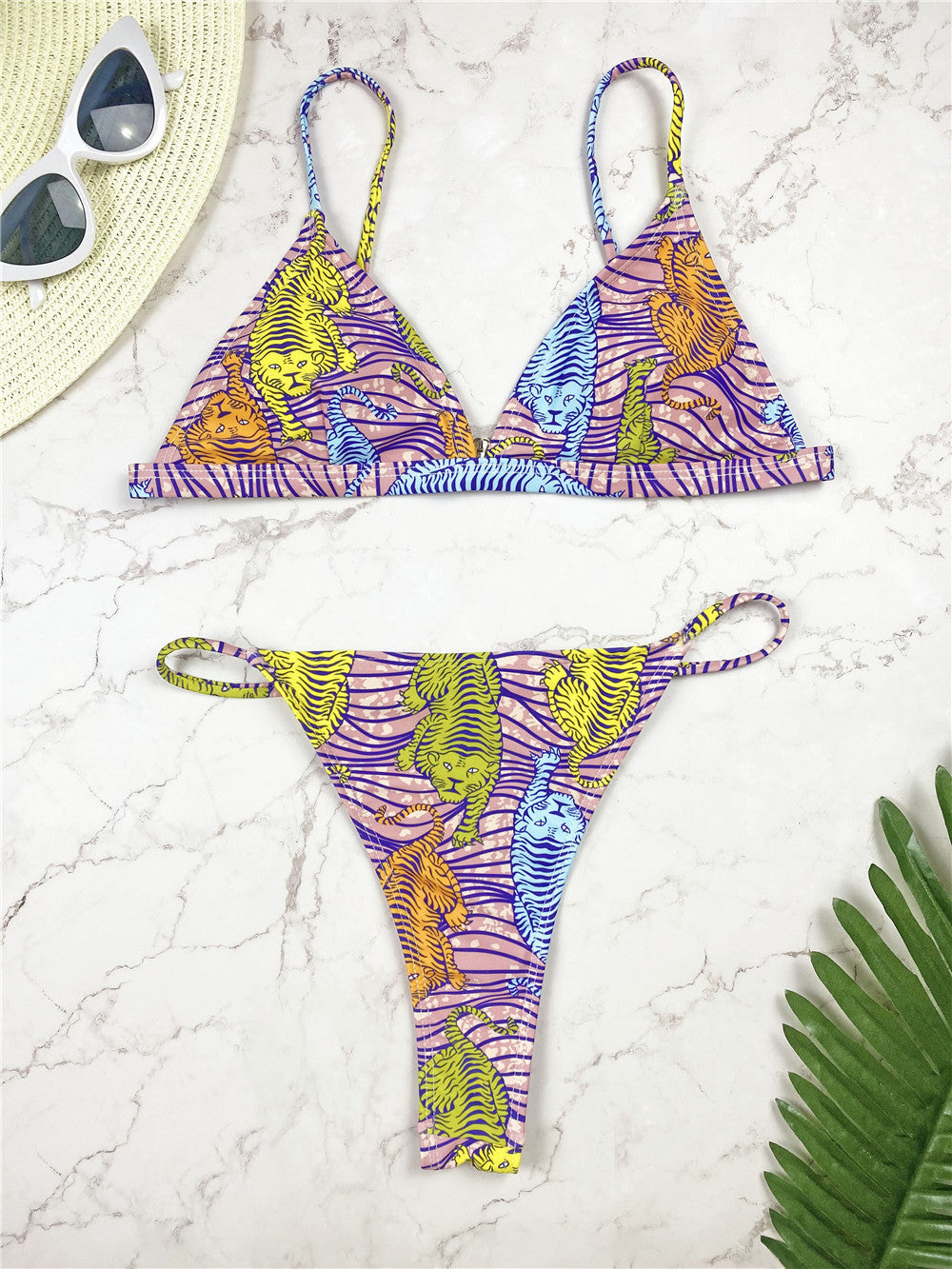 Dame Triangle Top og justerbar Tanga Bikini Sæt Stilla
