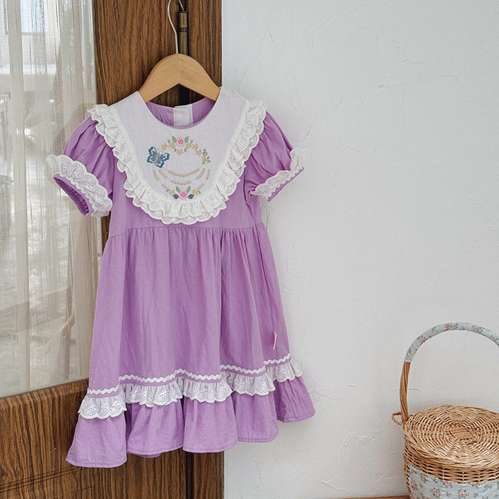 Pige vintage-inspireret broderet kjole med blonder Stilla