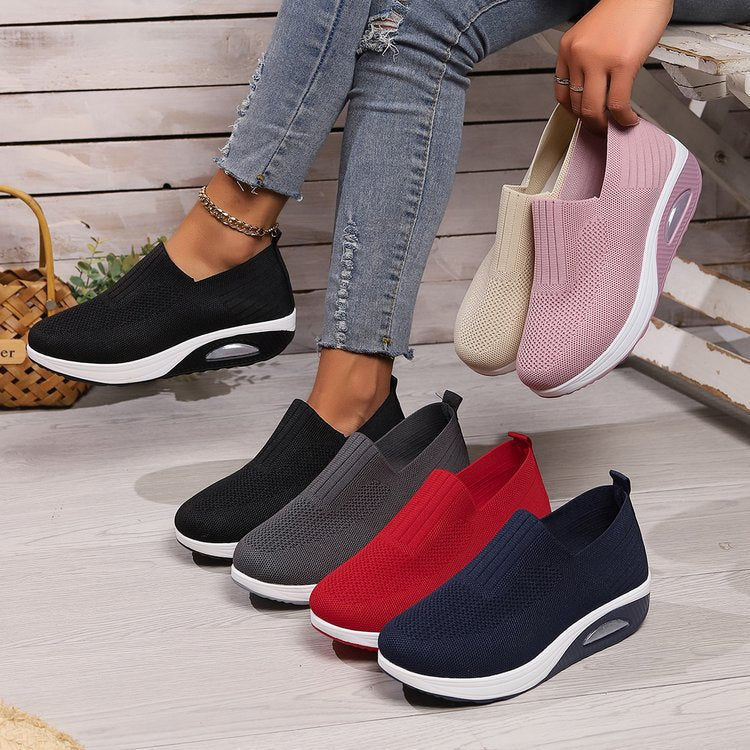 Dame nan elastiske strik-sandaler med ergonomisk kile sål og synlig luftpude kapsel Skovae