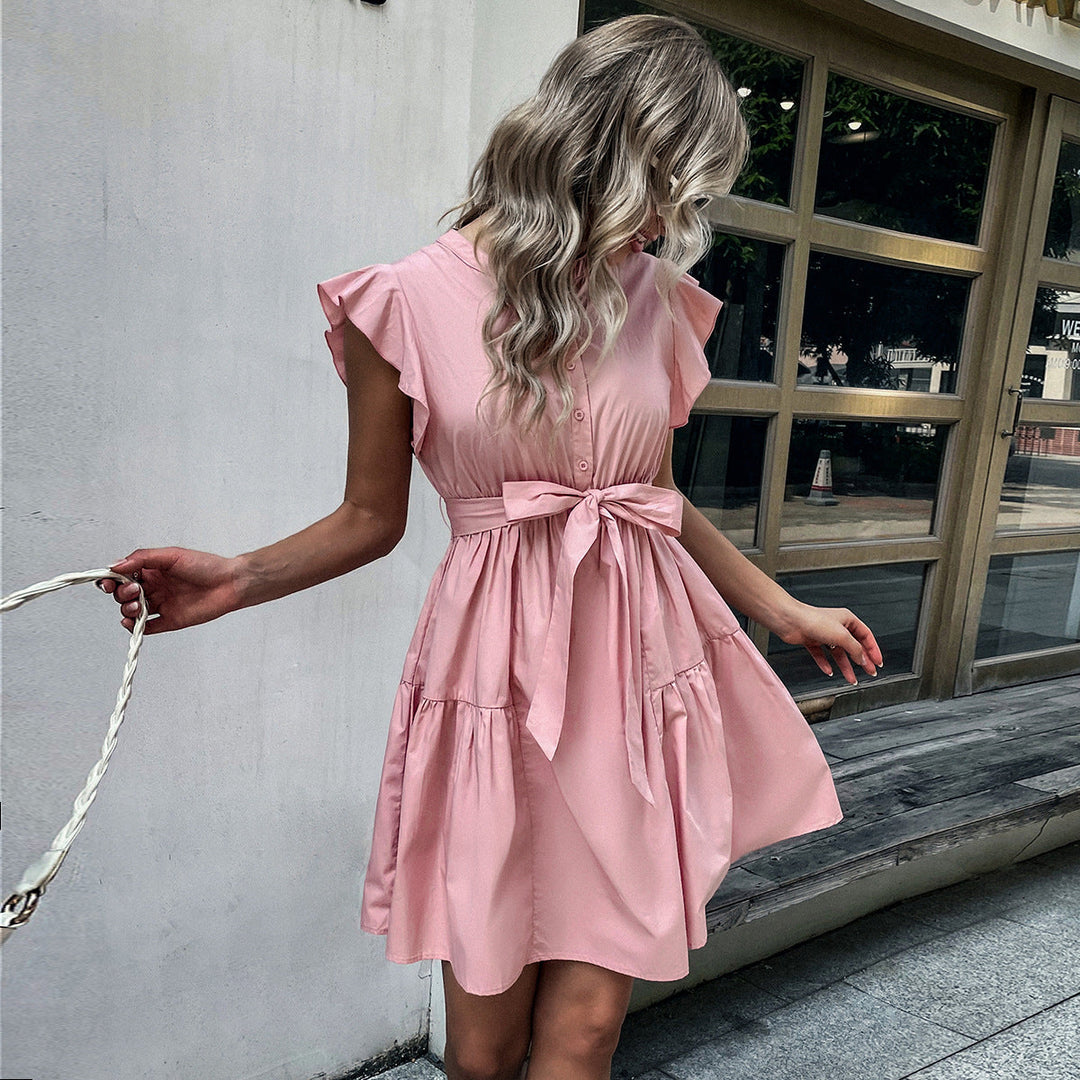 Stilla | Chic Ruffle Cape Sleeve Vest Kjole