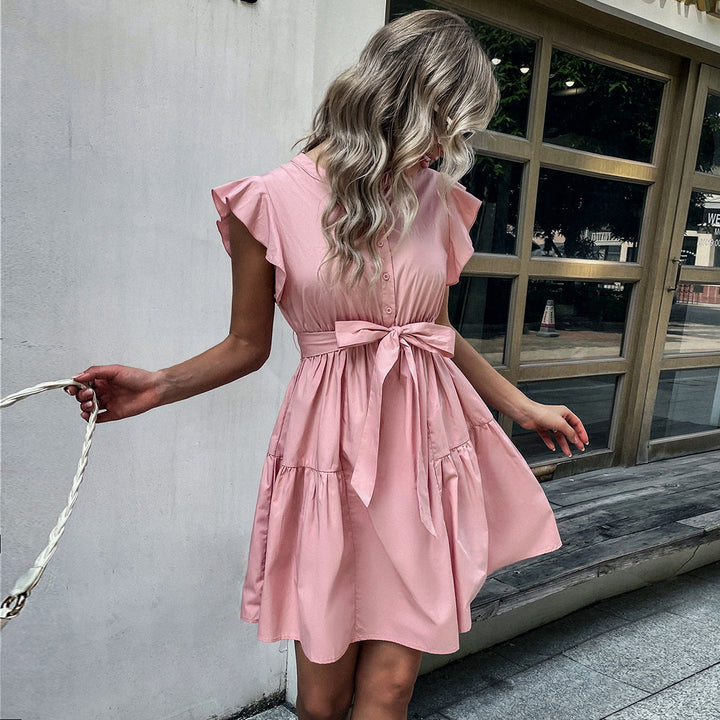 Stilla | Chic Ruffle Cape Sleeve Vest Kjole