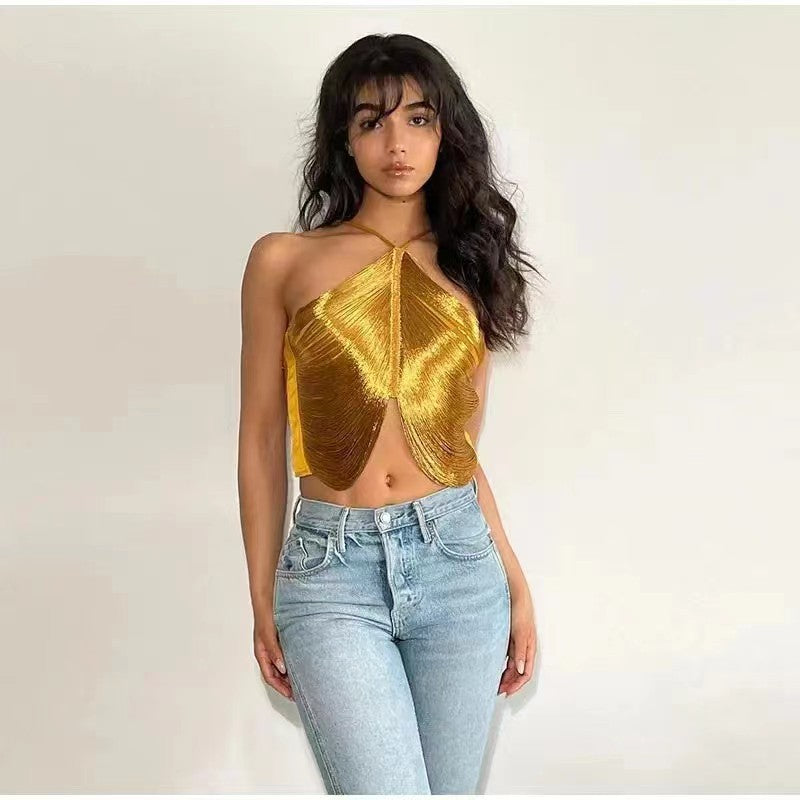 Dame Chic Aften top med spændende cut-outs og glitrende accenter Stilla