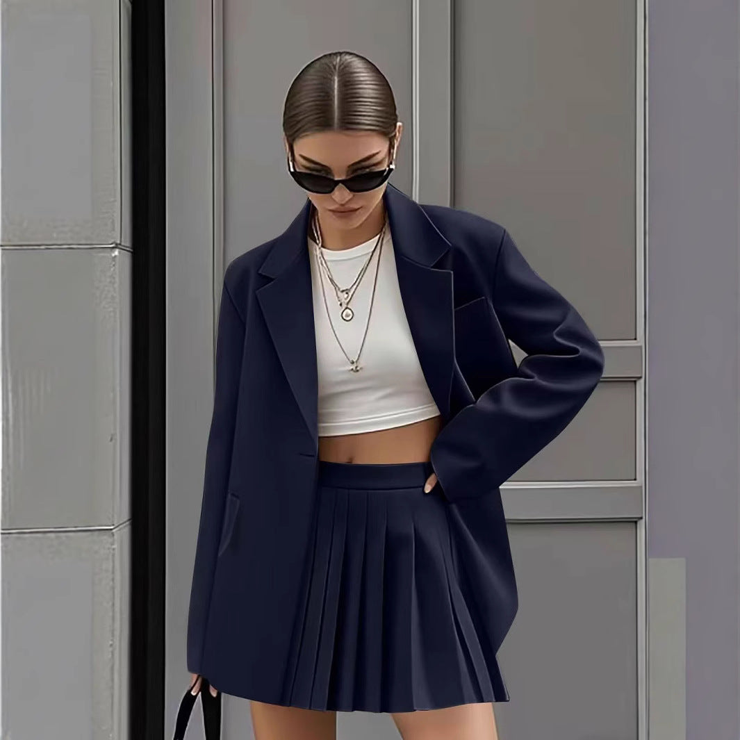 Dame Oversized Blazer med plisseret Nederdel Stilla