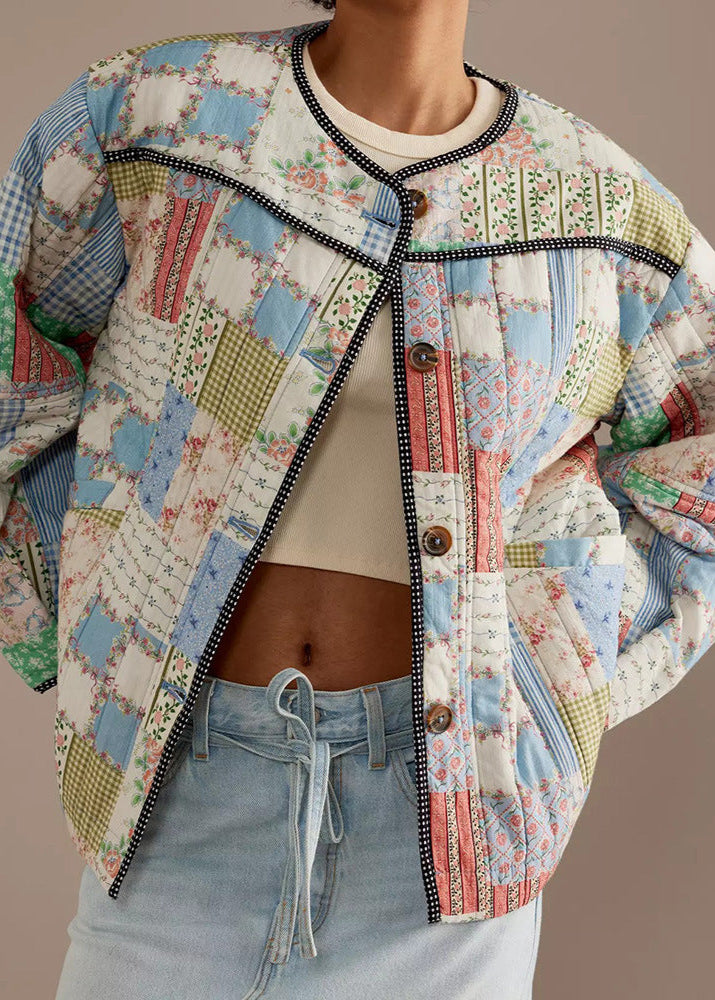 Stilla | Patchwork - Bomulds-quiltet-jakke med rund hals