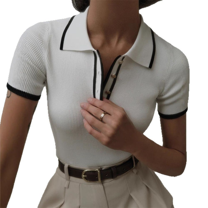 Dame polo shirt med knapliste og struktureret rib-mønster Stilla