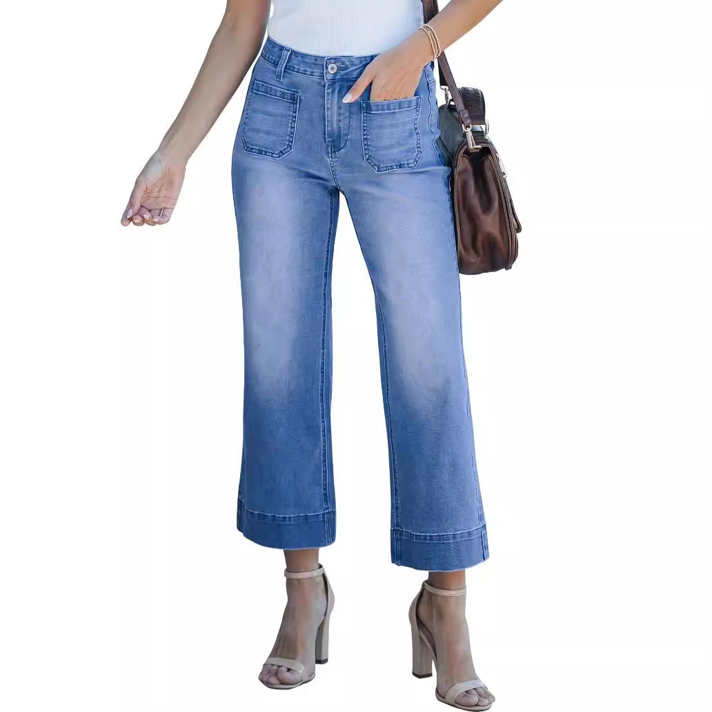 Dame brede jeans med moderigtig kant og praktiske lommer Stilla