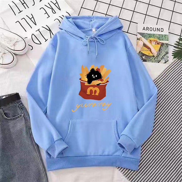 Kvinders hættebluse med kreativ kat design Skovae