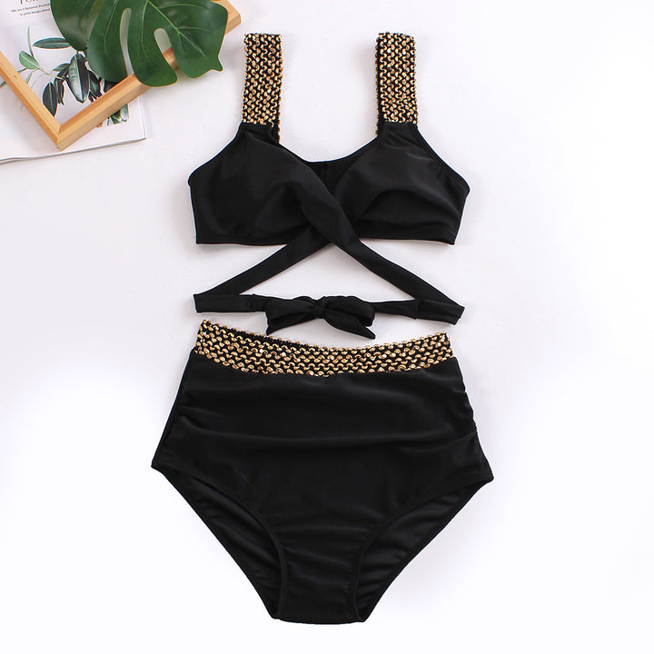 Dame Højtaljet Bikini-Sæt med stilfuld Wrap-Top Skovae