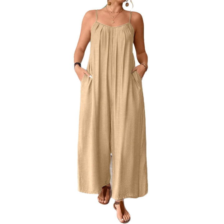 Dame luftig Jumpsuit med smalle spaghetti stropper og sidelommer Skovae