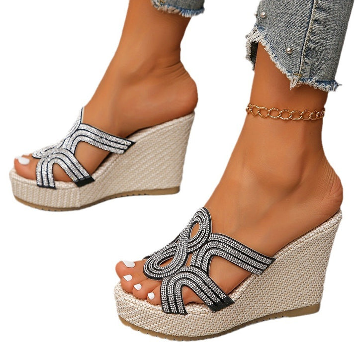 Dame Wedge Sandaler med glitrende pyntedesign og højkvalitets Rattan-sål Stilla