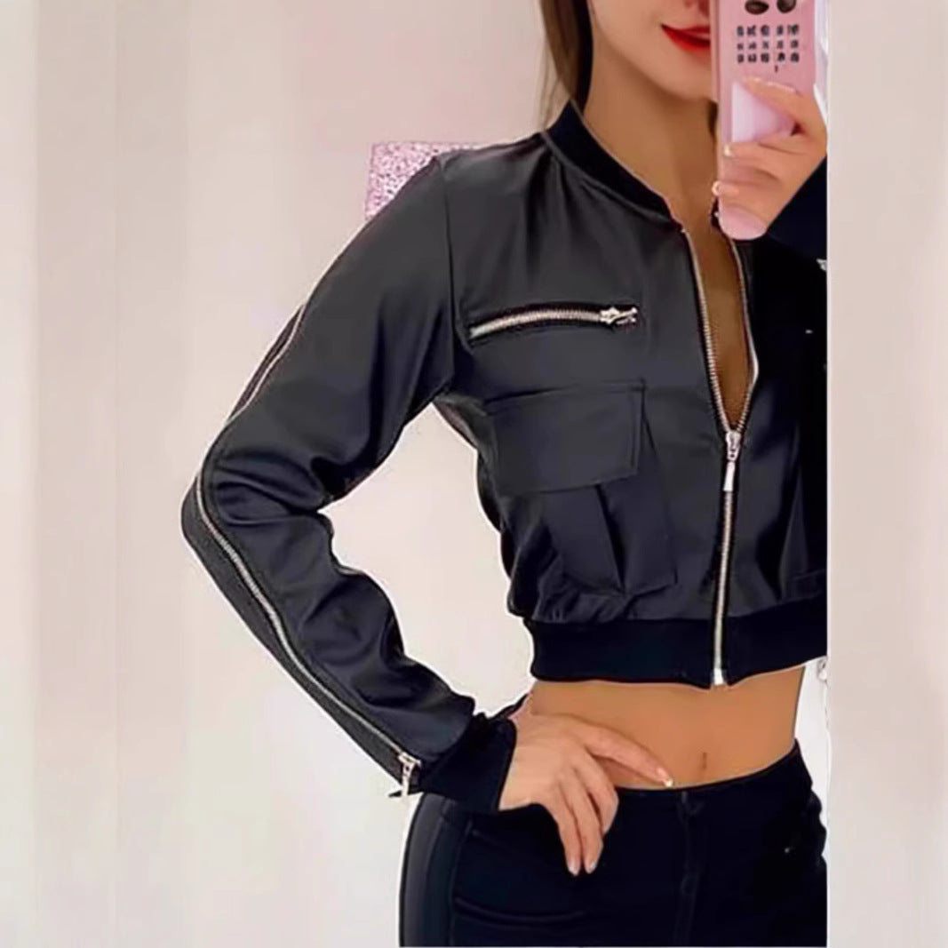 Dame moderner Cropped-Bomberjakke med praktiske lommer Stilla