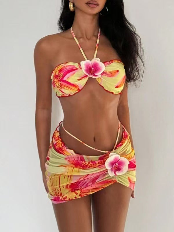 Dame Bandeau-Bikini med dekoreret nederdel Skovae