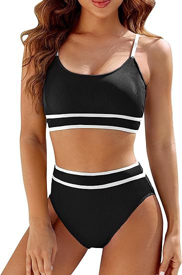 Damer høj taljede bikini-sæt med sporty top Skovae