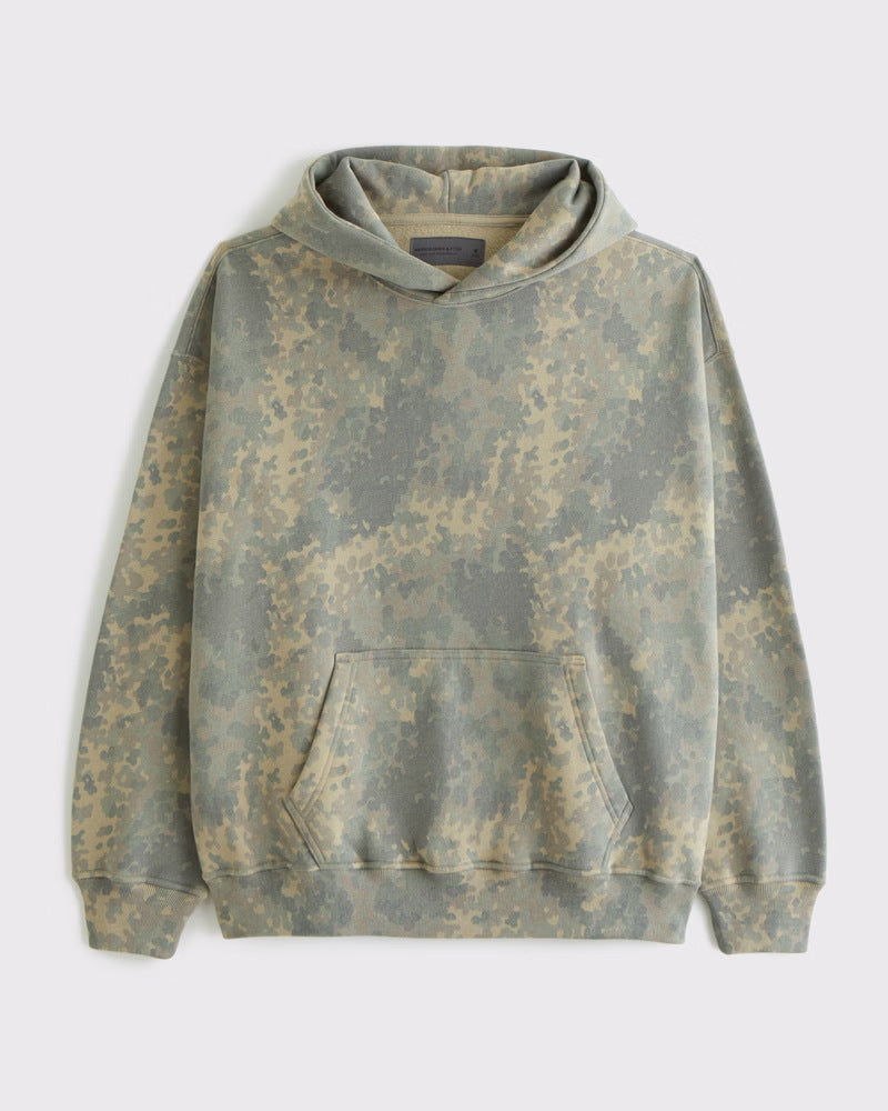 Unisex nan loose hoodie sweat med diskret blæremønster, dobbelt hætte uden snøre og kengurulomme Skovae