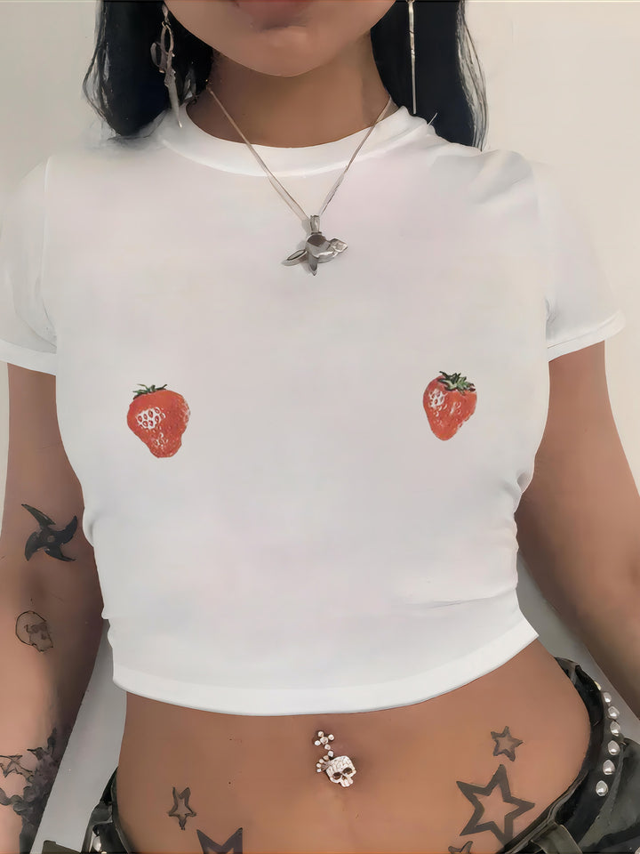 Dame Crop-T-Shirt med iøjnefaldende statement-print Skovae 1777452337