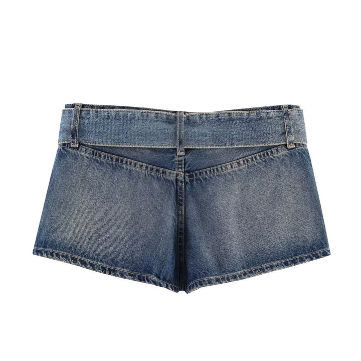 Dame mode Z destroyed denim shorts med justerbart bælte Skovae