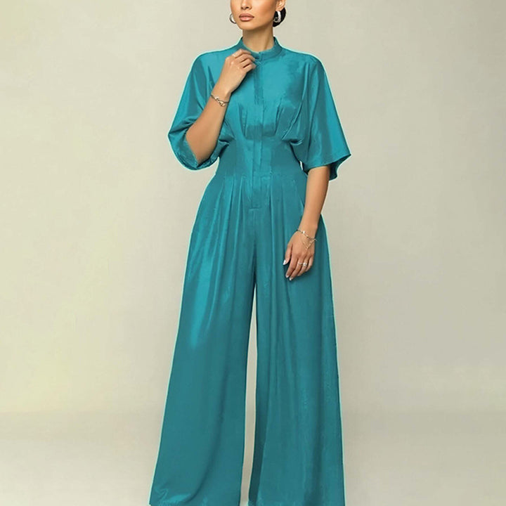 Kvinders elegante jumpsuit med bred ben og krave Stilla