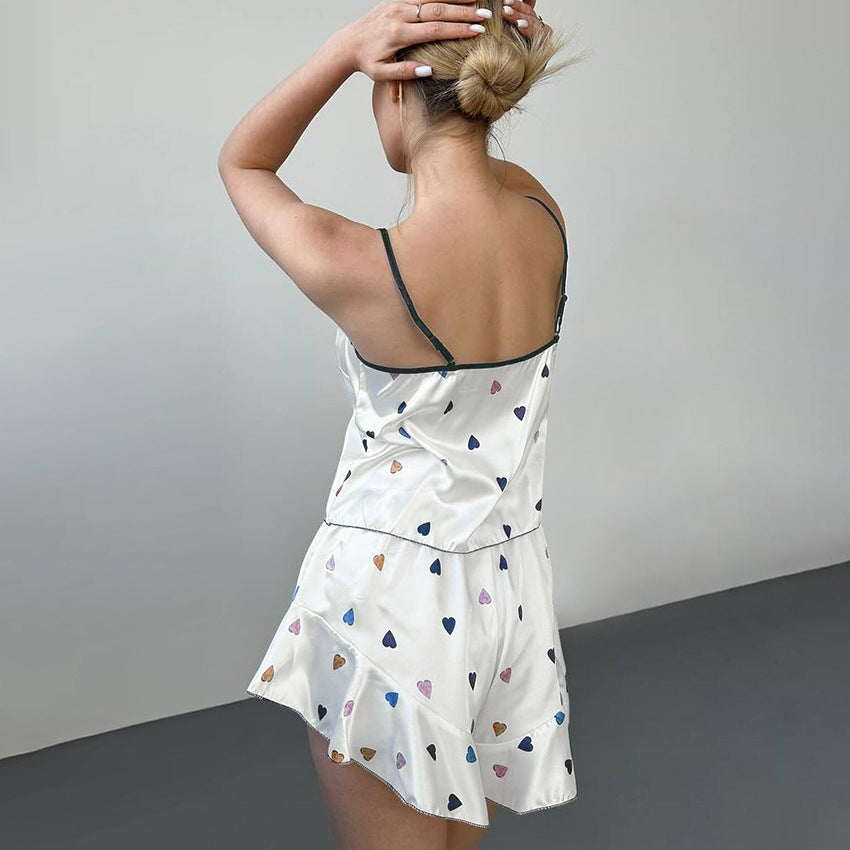 Dame Satin pyjamasæt med legende hjerte-design Stilla