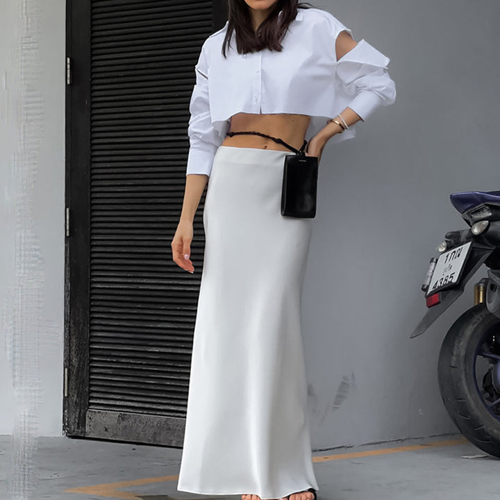 Dame Crop-Bluse med kreativ Cut-Out og figursyet design Stilla