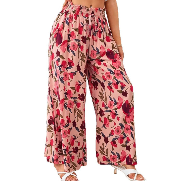 Dame bred, floral sommerbukser med elastisk talje Stilla