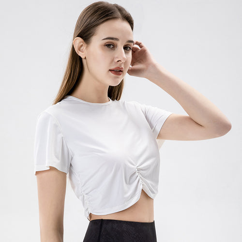 Dame sporty cropped T-shirt med ruching Stilla