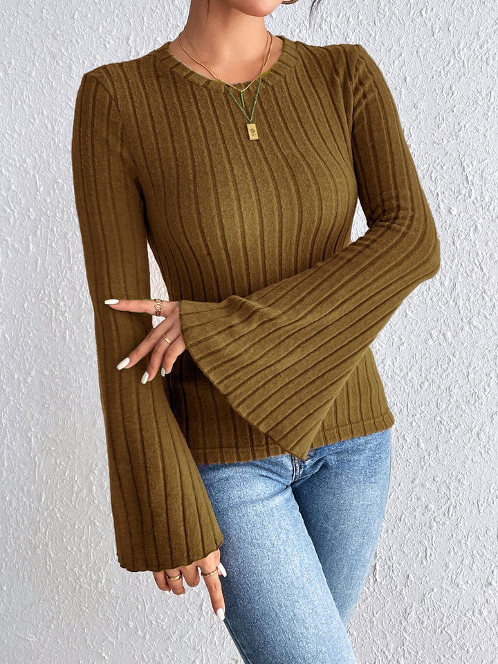 Dame langærmet sweater med ribstrik og voluminøse ærmer Stilla