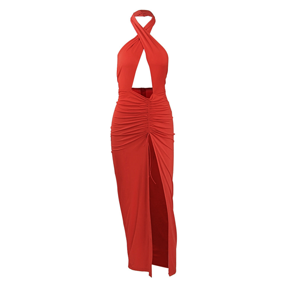 Dame Cut-Out Maxi-kjole med raffinerede rynkelementer og dyb split Stilla