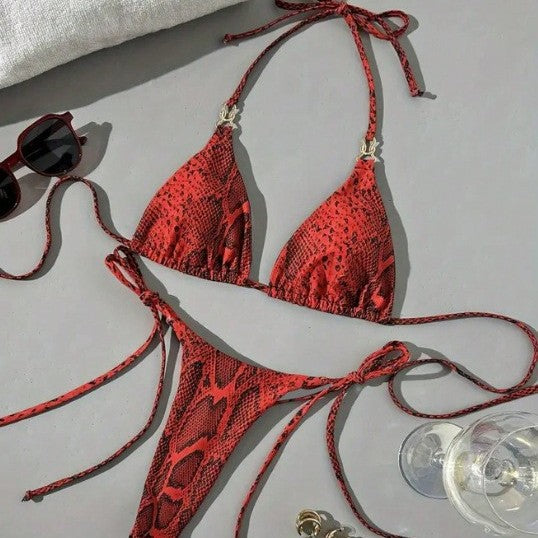 Dame triangel-bikini med smart slange mønster Skovae