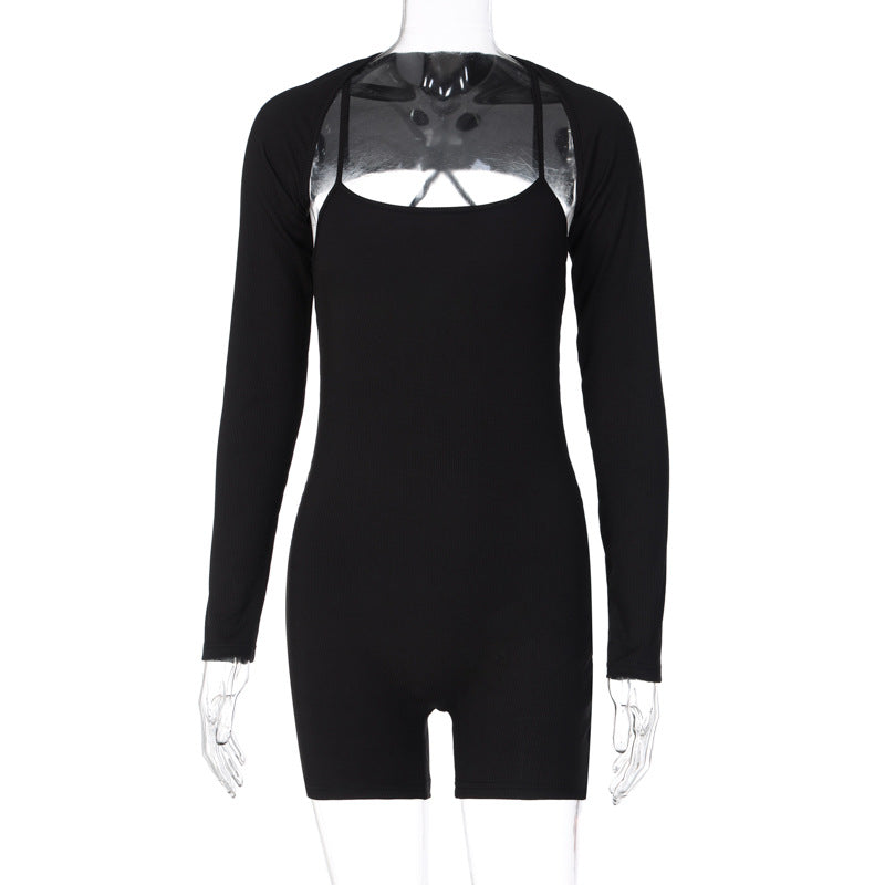 Dame Sporty Langærmet Jumpsuit med gennemsigtige indlæg og kropsnær design Stilla