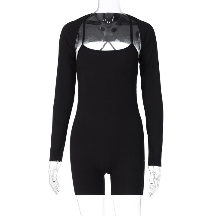 Dame Sporty Langærmet Jumpsuit med gennemsigtige indlæg og kropsnær design Stilla