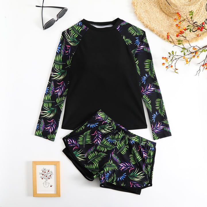 Dame Sporty Langærmet Rashguard med farverigt bladdesign Skovae