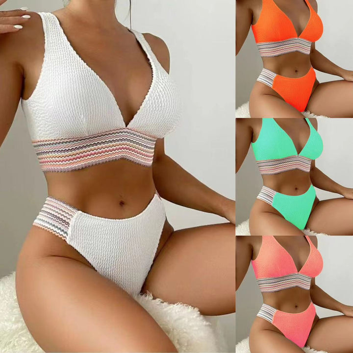 Dame højskåret bikini med bølgemønster Skovae